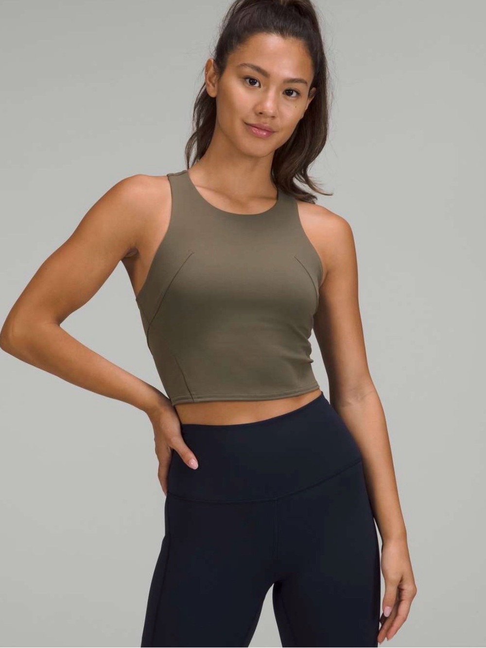 Lululemon Olive High-Neck Crop Tank Top - Women Intimates & Sleepwear
